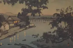 Hiroshi Yoshida, Evening on the Chikugo River (Hita Chikugogawa no yoru), shin-hanga woodblock print on paper