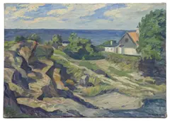 Wilfred Glud, Houses by the Seaside, oil on canvas