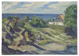 Wilfred Glud, Houses by the Seaside, oil on canvas