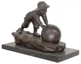 Aristide De Ranieri, Young Boy Pushing Ball, Patinated bronze sculpture