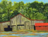Judy Copeland, Barn with Red Shed, acrylic on canvas