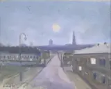 Hardy Strid, Moonlit Street Scene, oil painting on paper