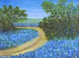 Judy Copeland, Bluebonnet Road, acrylic on board