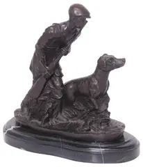 Pierre-Jules Mêne, Hunter and Hound, Patinated bronze sculpture