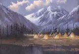 John French, Teepees in the Western Valley, oil on panel