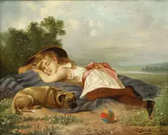 L. Bosetti, Portrait of a Young Girl with Dog, oil on canvas