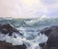 Aubrey Dale Greer, Seascape with Crashing Waves, oil on canvas