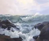 Aubrey Dale Greer, Seascape with Crashing Waves, oil on canvas