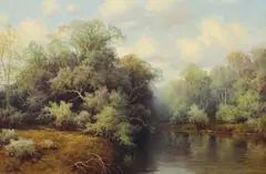 Aubrey Dale Greer, River Landscape, oil on canvas