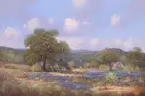 Loveta Strickland, Texas Bluebonnets and Barn, oil on canvas