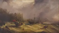 Seascape with Naval Battle Scene by English School, English School oil on canvas, sold Jun 2026