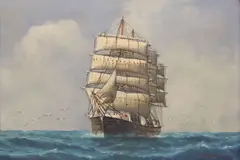 L. Papaluca, Sailing Clipper Ship at Sea, oil on panel