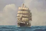 L. Papaluca, Sailing Clipper Ship at Sea, oil on panel