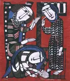 Sadao Watanabe, Mary Magdalene Washing the Feet of Christ, relief print with stenciled color on momigami paper