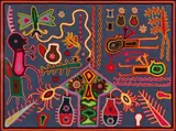 José Benítez Sánchez, Sacred Seasons, Huichol Indian folk art yarn painting on board