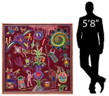 Martin de la Cruz, Cuatro Caminos (Four Roads), Huichol Indian folk art yarn painting on board