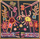 Felix Perez Gonzalez, Shamans, Huichol Indian folk art yarn painting on board