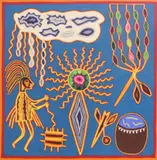 Mariano Candelario, Tamatsi Paritsika (Our Elder Brother), Huichol Indian folk art yarn painting on board