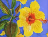 Judy Copeland, Yellow Hibiscus, acrylic on canvas