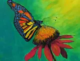 Judy Copeland, Butterfly with Cornflower, acrylic on canvas