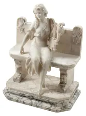 Cipriano Cipriani, Young Lady with Lyre Seated on Bench, Carved alabaster sculpture