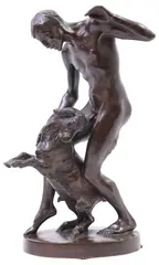 Hans Müller, Faun with a Goat, 2023, Patinated bronze figural group