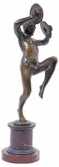 Eugene Desire Piron, Bacchus Playing Cymbals, Patinated bronze sculpture