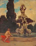 Gyula Éder, Nude Reclining at a Fountain, oil on canvas