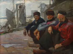 Ivan Kamke, Dockworkers on a North Sea Wharf, oil on canvas