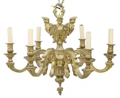 André Charles Boulle, early 20th c., Regence style bronze dore six-light chandelier