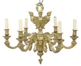 André Charles Boulle, early 20th c., Regence style bronze dore six-light chandelier