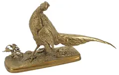 Ferdinand Pautrot, Pheasant, French gilt bronze bird sculpture