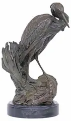 Antoine-Louis Barye, Heron on Verdigris Rocky Outcrop, Patinated bronze sculpture