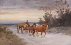 German School, Winter Landscape with Horse-Drawn Cart, German School oil on canvas