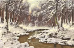 Winter Forest Riverscape by Joseph Dande, oil on canvas, sold May 2026