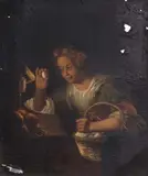 Godfried Schalcken, La Bonne Menagere (The Good Housekeeper), chromolithograph laid on metal