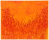 Orange Poppies by Jean Francois Debongnie, Large abstract acrylic on canvas, sold May 2026