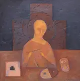 Vladimir Piskarev, The Lyric Poet, acrylic on woven textile