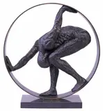 Male Nude in a Wheel by Graziella Mazzoleni-Henry, Large patinated steel sculpture, sold May 2026