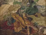 Gertrude Tonsberg, Fallen Leaves, oil on Masonite