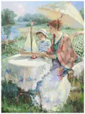 Taddo Vendi, Mother and Child in the Garden, oil on canvas