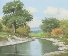 Jerry Ruthven, Texas River Landscape, oil painting on canvas