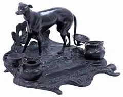early 20th c. by Pierre-Jules Mêne, Patinated bronze double-inkwell desk stand, sold Mar 2026