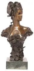 Alfred Foretay, Bust of a Young Woman, French Art Nouveau style figural bronze sculpture