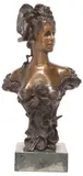 Alfred Foretay, Bust of a Young Woman, French Art Nouveau style figural bronze sculpture