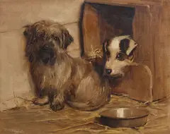 Samuel Fulton, Dandie Dinmont and Jack Russell Terriers, oil on canvas