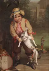 Robert M. Tudor, Boy Playing with Cat and Toy Soldiers, oil on canvas