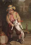 Robert M. Tudor, Boy Playing with Cat and Toy Soldiers, oil on canvas