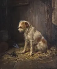 Eycken, Seated Dog with Mouse Trap, oil on board