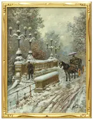 G. Salvi, Horse-drawn Carriage on Snowy Street, oil on panel